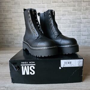 NEW Black Platform Combat Boots Lug Sole Side Zip Chunky Women’s 8.5